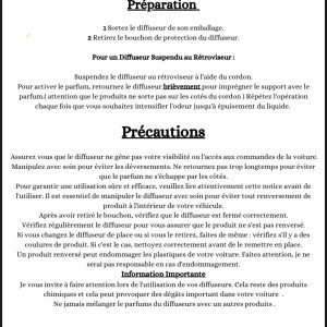 Notice d'utilisation diffuseur voiture